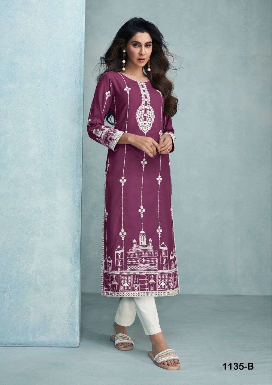 ROOH VOL 6 DARK COLOR PURE REYON VISCOS LAKHNAWI WORK KURTI WITH PANT BY VAMIKA BRAND 1135 B